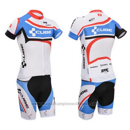 2014 Abbigliamento Ciclismo Cube Bianco e Blu Manica Corta e Salopette